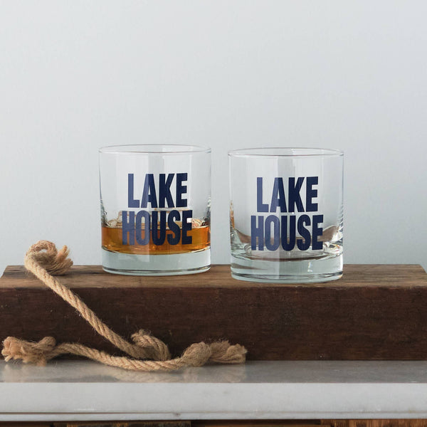 Vital Industries - Lake House Rocks Glass, Screen printed old fashioned glass