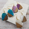 Treasure Wholesale - Wood & Resin Gold Foil Earrings: White