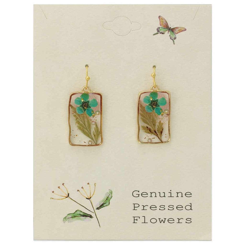 ZAD - Cottage Turquoise Dried Flower Rectangle Earrings