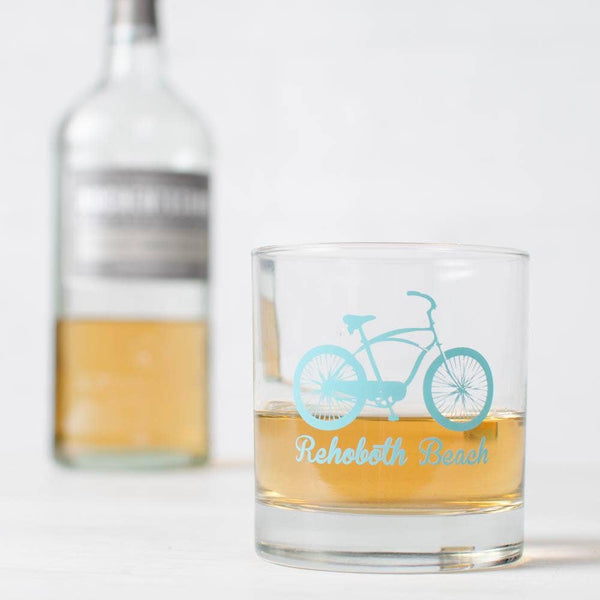 Vital Industries - Name Drop Bicycle Rocks Glass, Bike Old Fashioned