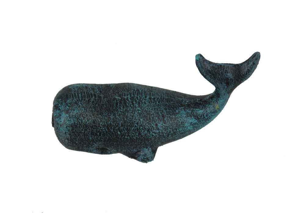 Hampton Nautical - Seaworn Blue Cast Iron Whale Paperweight 5"